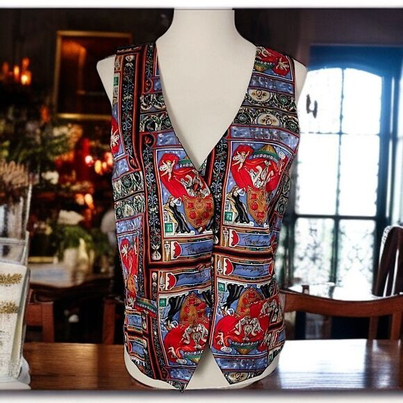 Nicole Miller Silk Vest L Vtg 90s Fragrance Allover Graphic Art Print Graffiti. - Picture 15 of 16